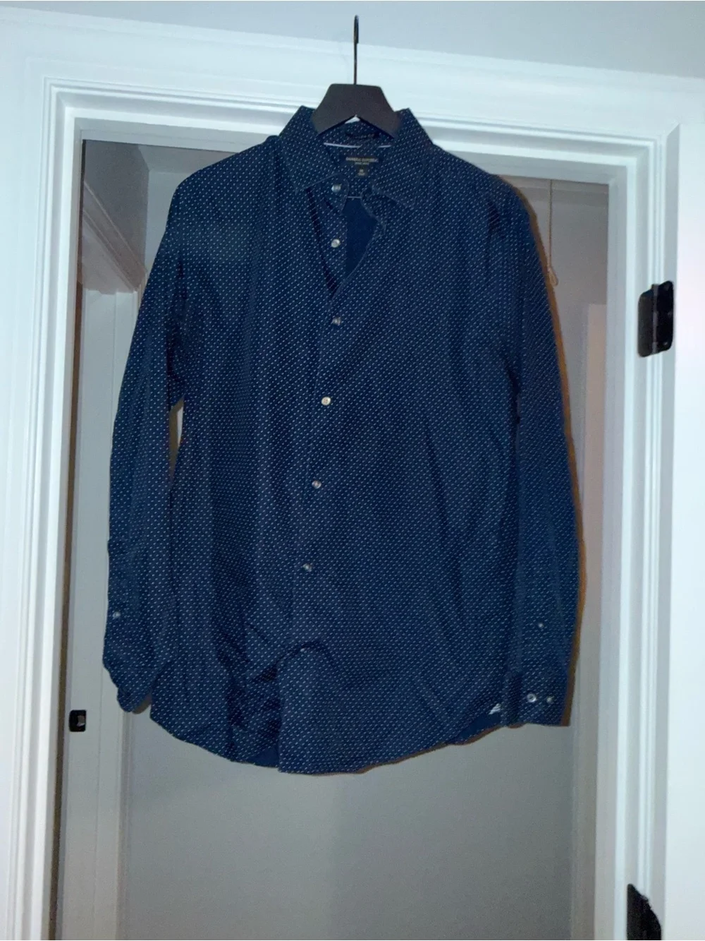 Banana Republic Navy Micro-Dot Long-Sleeve Button-Down Shirt